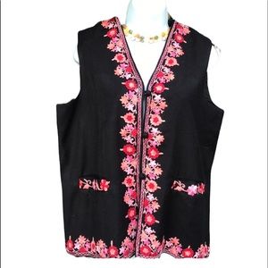 Embroidered Woolen Vest Black, Multicolor Embroid.